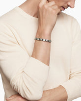 Sculpted Cable Woven Tile Bracelet with Sterling Silver and Black Nylon, 8.5mm